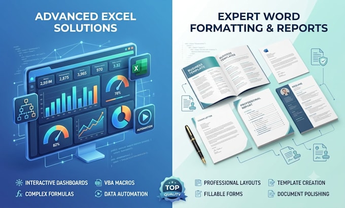 develop advanced microsoft excel dashboards automation formulas word documents