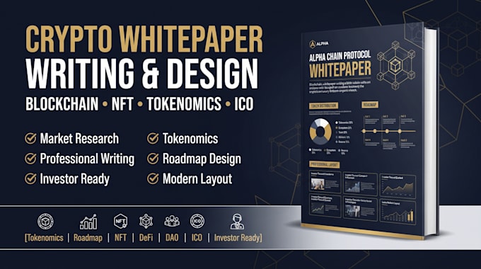 write and design blockchain, nft, and crypto white paper ico, tokenomics