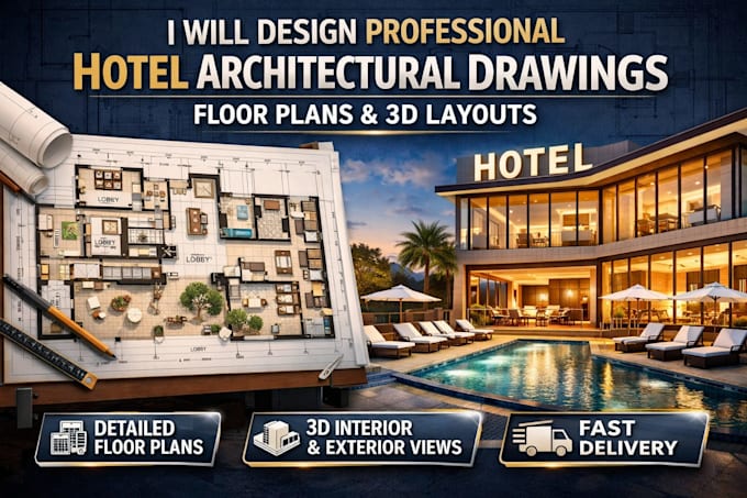 design professional hotel architectural drawing  floor plan and 3d layout