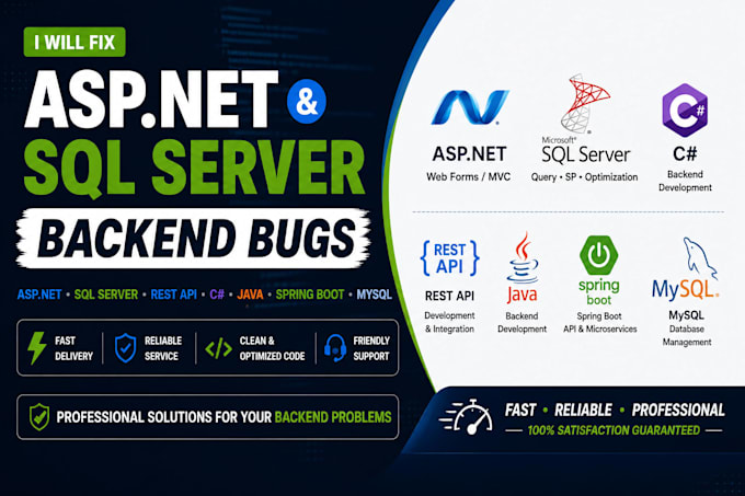 develop backend features and fix bugs asp net sql server java rest api