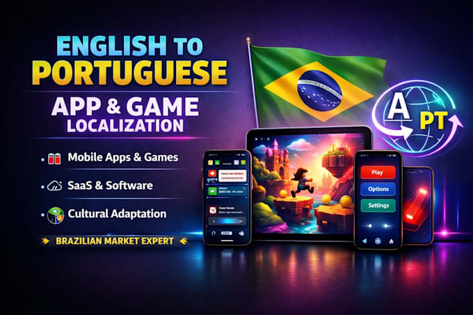 do english to portuguese app localization, software, and game translation