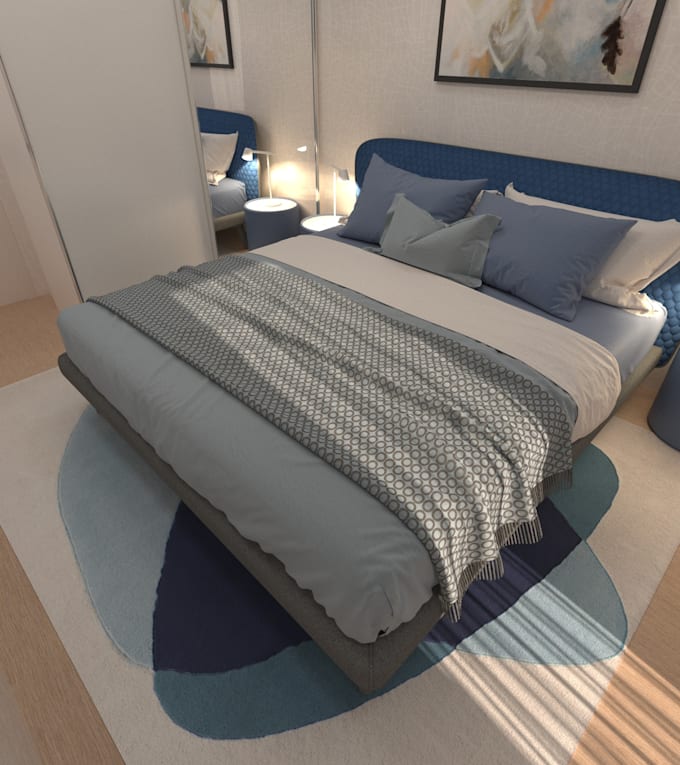 create photorealistic 3d bedroom interior design
