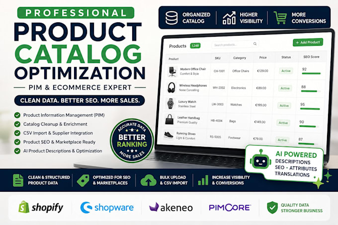 optimize ecommerce product catalog shopify shopware product data SEO akeneo CSV