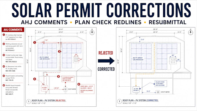 solar permit corrections, ahj comments and plan check redlines
