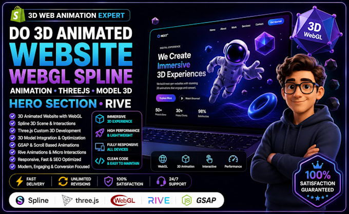 do 3d animated shopify website webgl spline 3d shopify hero section lottie gsap