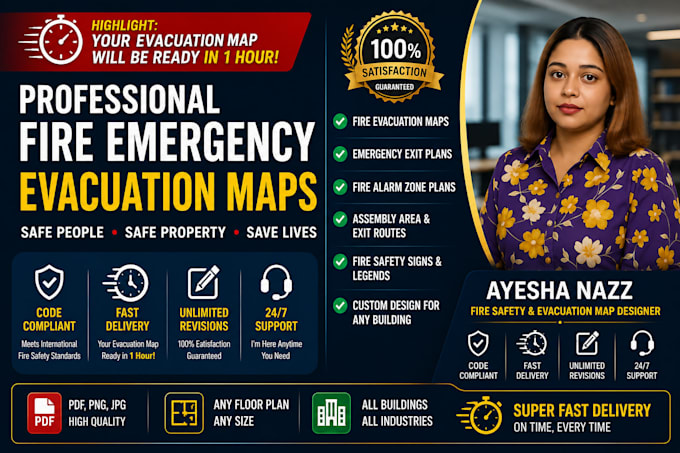 design professional emergency evacuation map, fire exit plan