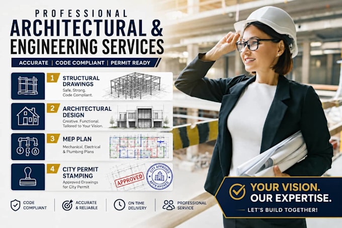 do engineering stamp, architectural floor plan, mep plan, site plan, city permit