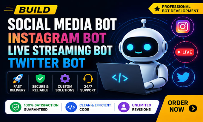 develop custom social media bot, instagram api bot, tiktok api bot, youtube bot