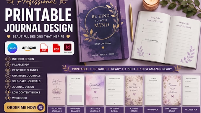 design printable journal, interior design, fillable pdf for amazon