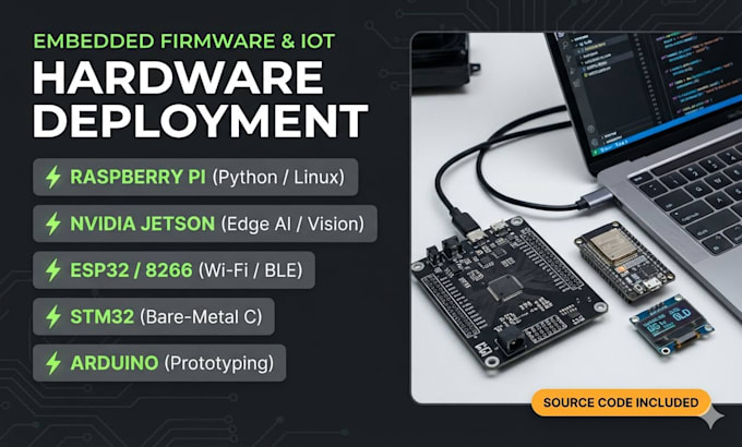 program raspberry pi, esp32, stm32, arduino, and jetson nano firmware