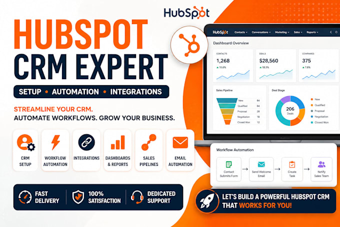 setup hubspot CRM, automate workflows, pipelines and integrations