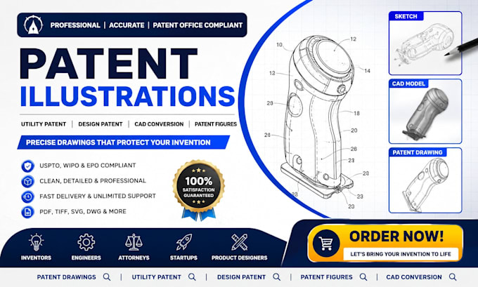 do patent illustrations utility design drawings patent figures cad conversion