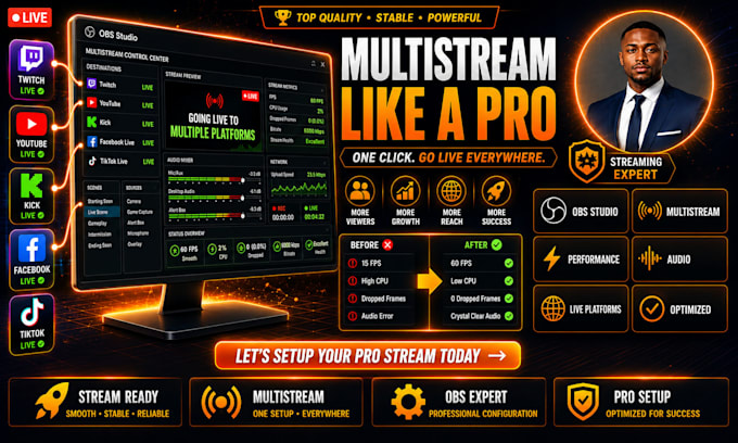 setup obs multistreaming for twitch youtube and kick