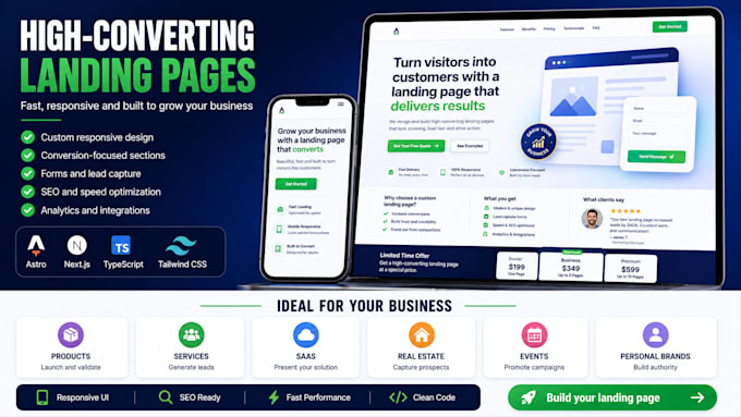 build a fast responsive landing page with astro or nextjs