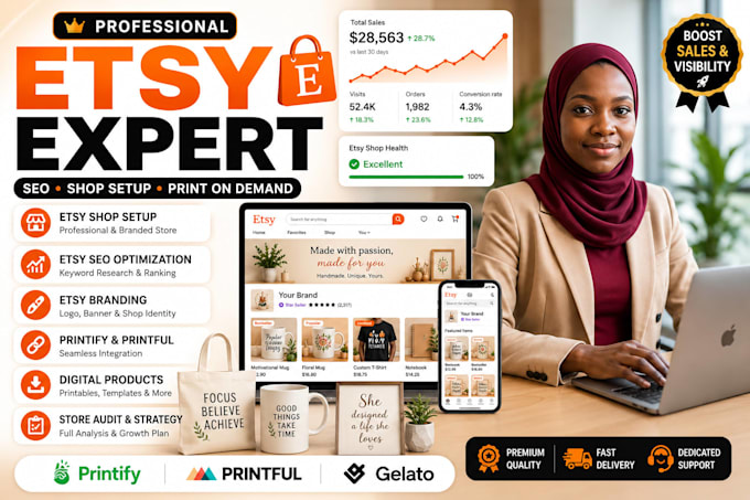create a etsy print on demand shop with printify or printful