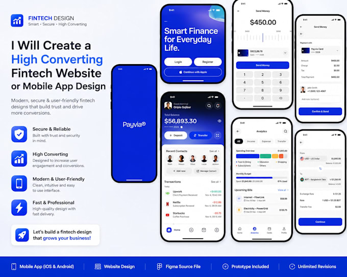 create a high converting fintech website or mobile app UI UX design
