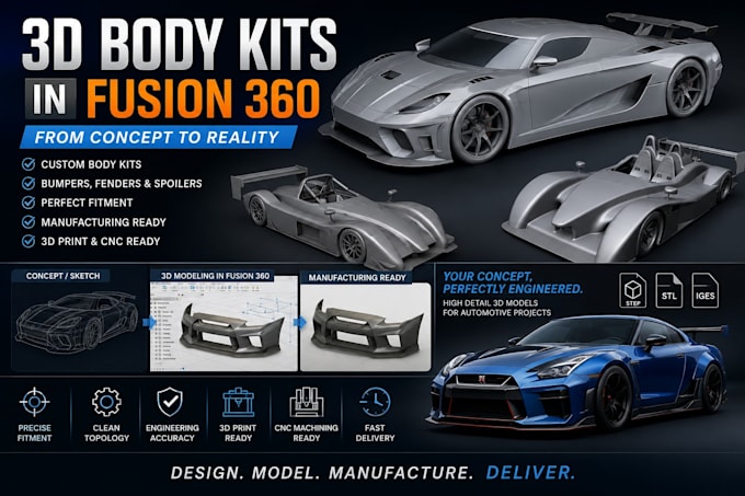 design 3d car body kit, fusion 360,3d card model 3d printing
