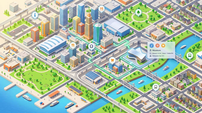 design interactive 3d isometric map, campus, resort and wayfinding map