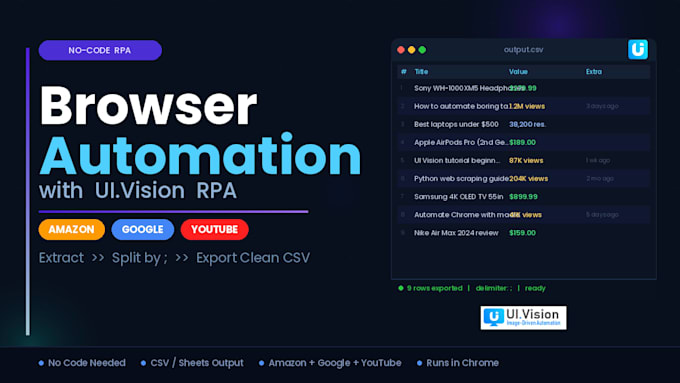 build nocode browser automation and web scraping macros with UI vision rpa