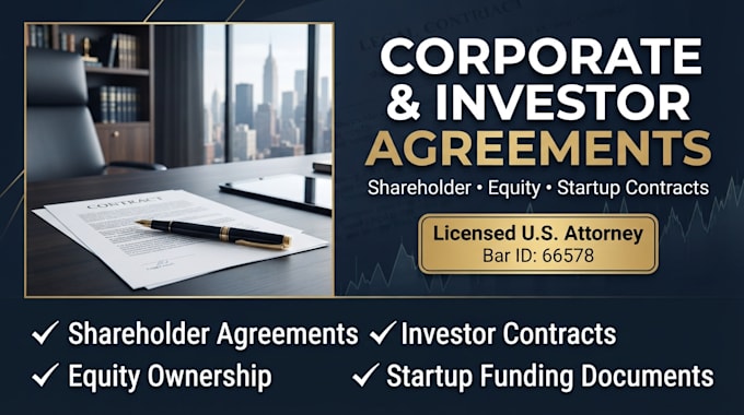 draft corporate shareholder and startup investor agreements securely
