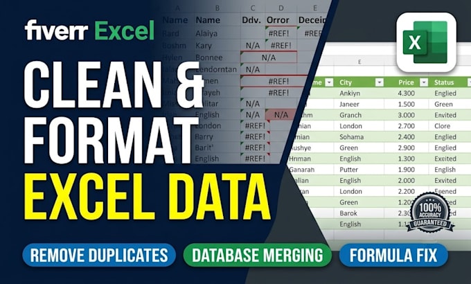 do excel data cleaning, formatting, and data merging