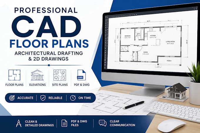 create professional cad floor plans, architectural drafting and 2d drawings fast