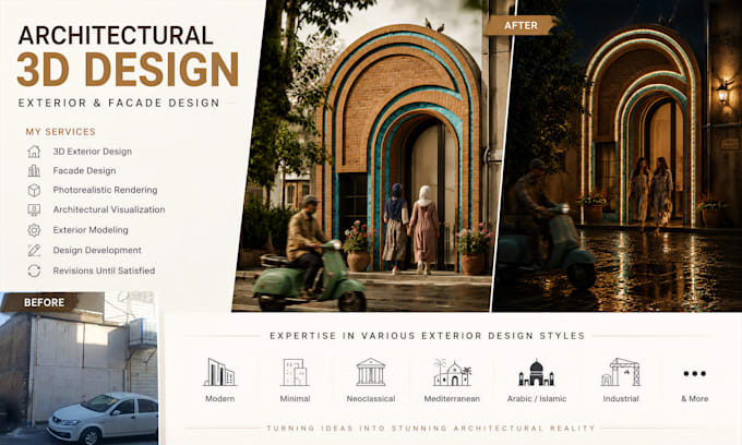 design your house facade and create a 3d exterior rendering