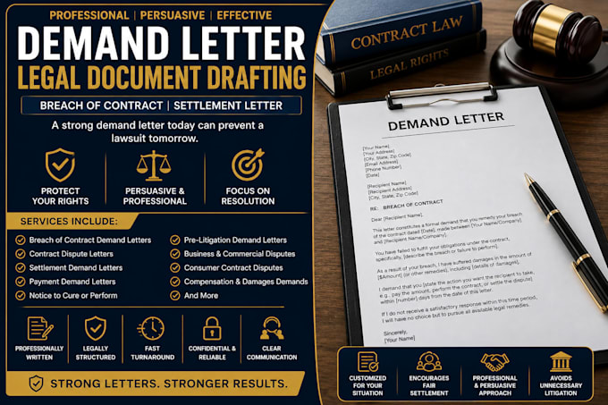 write a demand letter for contracts breach or draft settlement letter