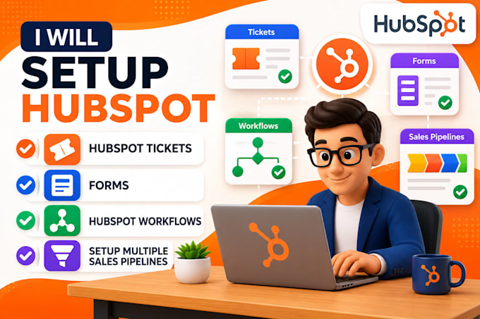 setup hubspot tickets, forms, hubspot workflows, setup multiple sales pipelines