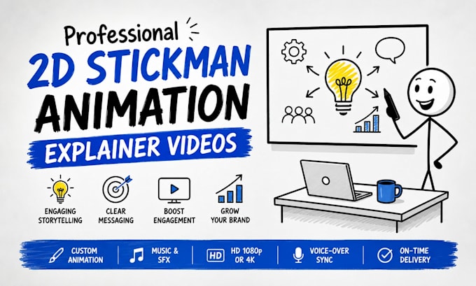create professional 2d stickman animation or stick figure explainer video