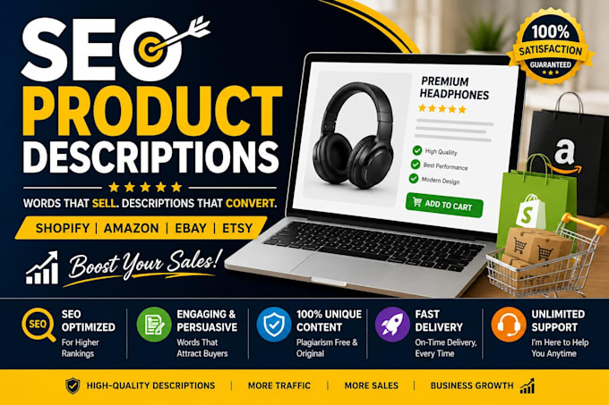 write SEO product descriptions for shopify, ebay and amazon