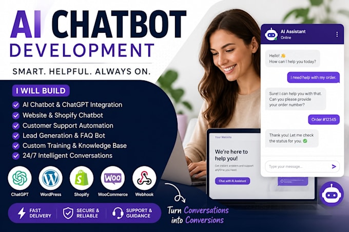 build ai chatbot, chatgpt chatbot, ai agent for website, shopify, wordpress