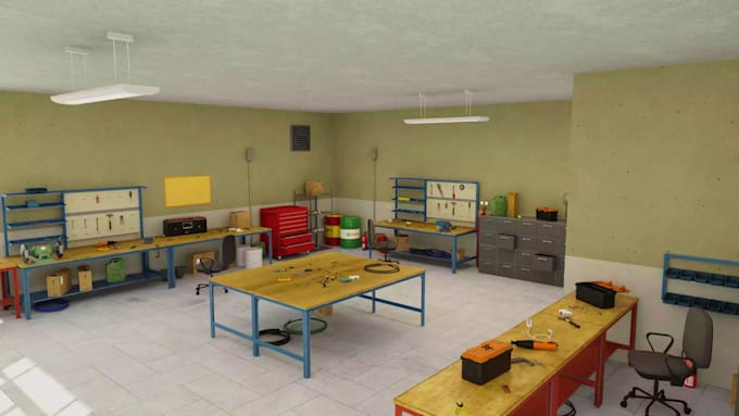 design 3d electrical workshop, electrical shop, electrical service center