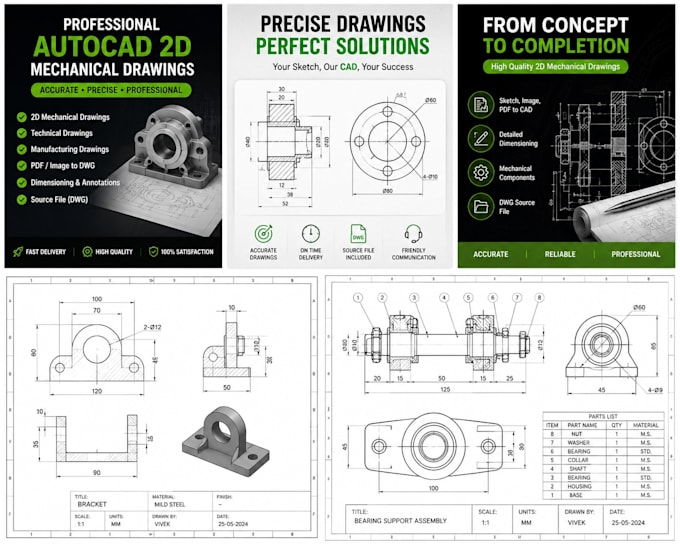 create professional autocad 2d mechanical drawings