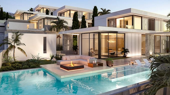 made 3d luxury villa visualization, bespoke villa, elite villa planning
