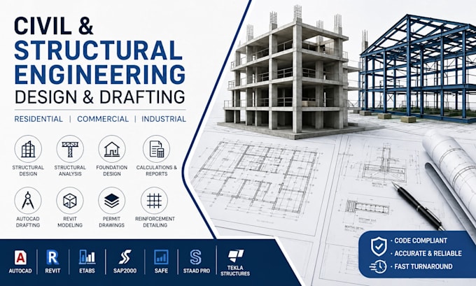 civil and structural engineering design, structural analysis, autocad drafting