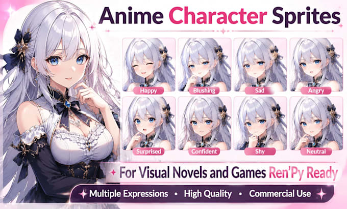 draw professional anime character sprites for your visual novel