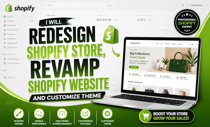 redesign shopify store, revamp shopify website, and customize theme