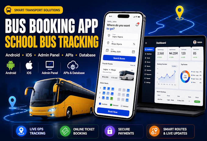 create bus booking app, school bus app, gps app, location tracking, travel app