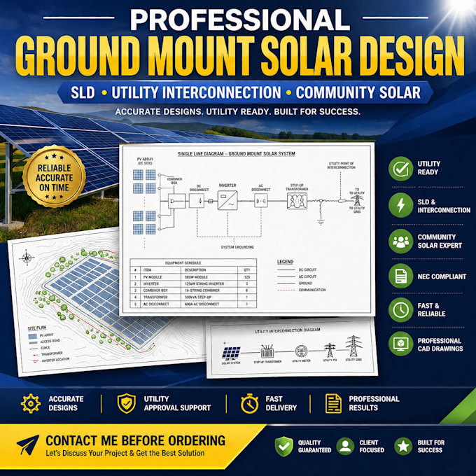 design ground mount solar sld, utility interconnection community solar