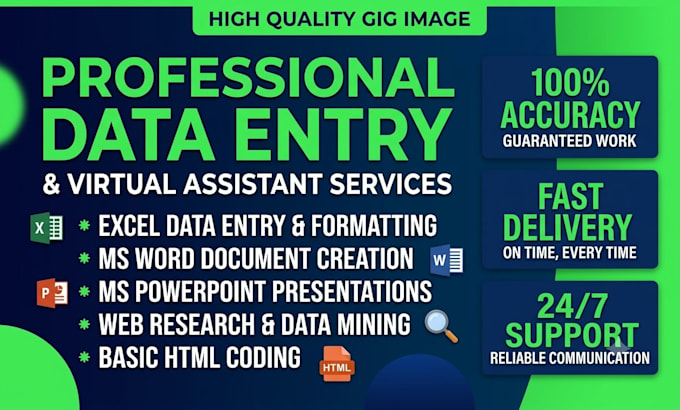data entry ms excel, ms word, ms powerpoint, HTML coding