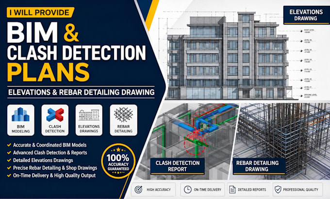 provide bim and clash detection plans for elevations and rebar detailing drawing