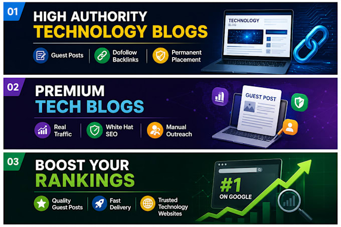 publish guest posts on high authority technology blogs and tech blogs