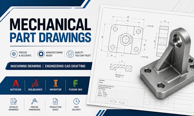 create mechanical part drawings, machining drawing, engineering cad drafting