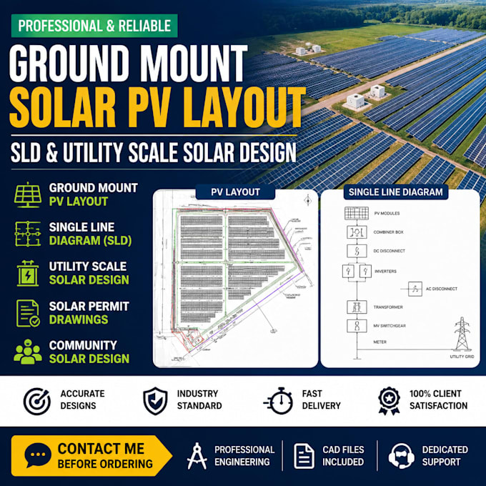 ground mount solar pv layout, sld utility scale solar design