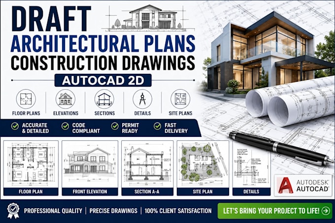draft architectural plans, construction drawings, autocad 2d