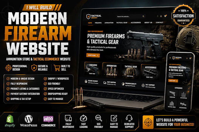 build a modern firearm website, ammunition store, and tactical ecommerce website