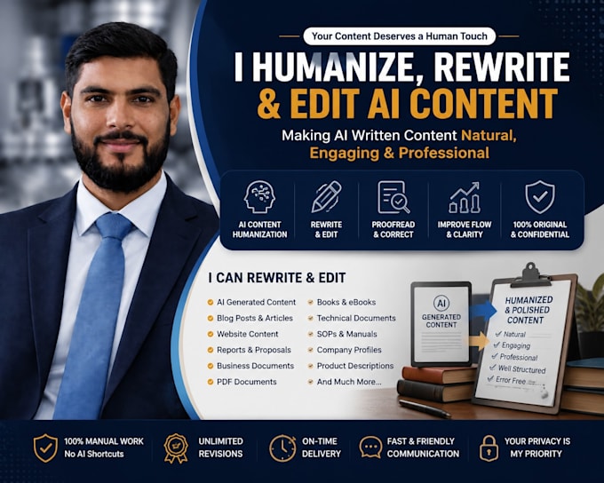 humanize ai content, proofread, edit and rewrite chatgpt content