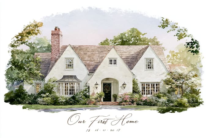 create a watercolor house portrait from your image