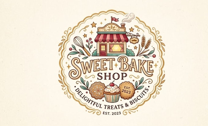 create a creative sweet shop and biscuit logo